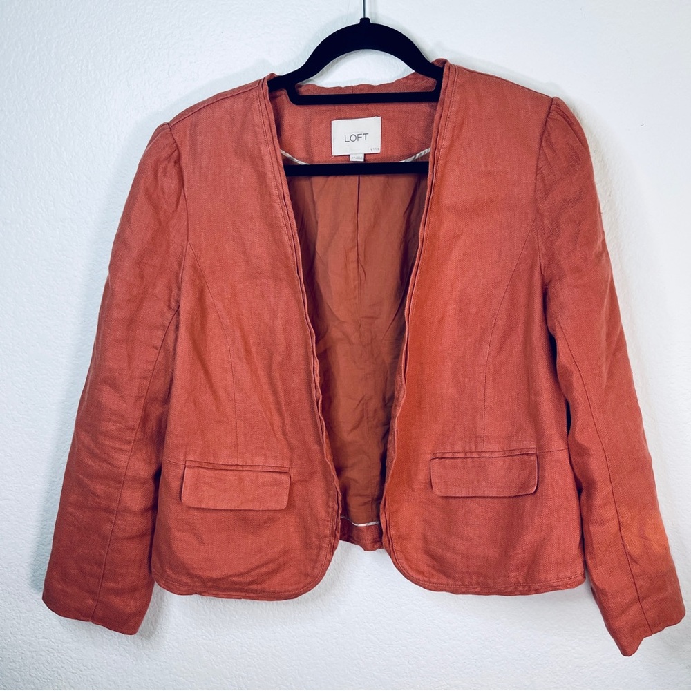 ANN TAYLOR Loft Petites Size L Coral jacket front flap pockets collarless
